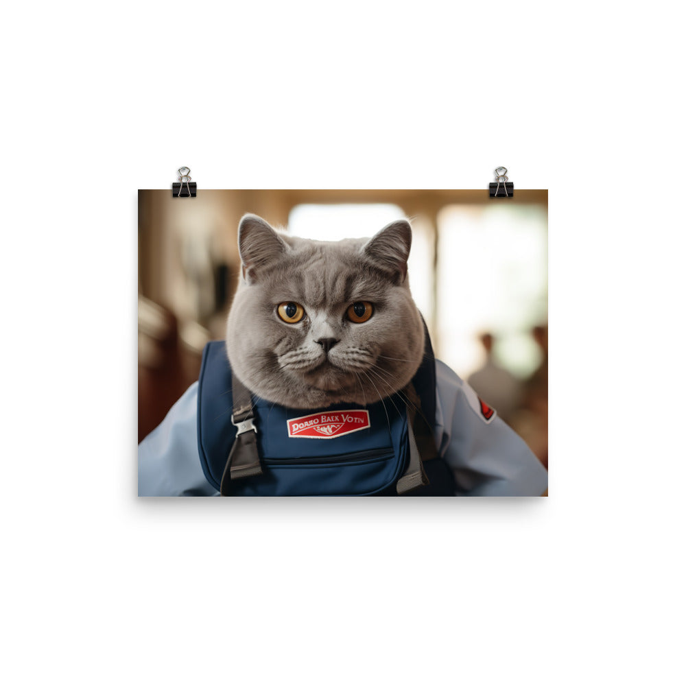 British Shorthair Mail Carrier Photo paper poster - PosterfyAI.com