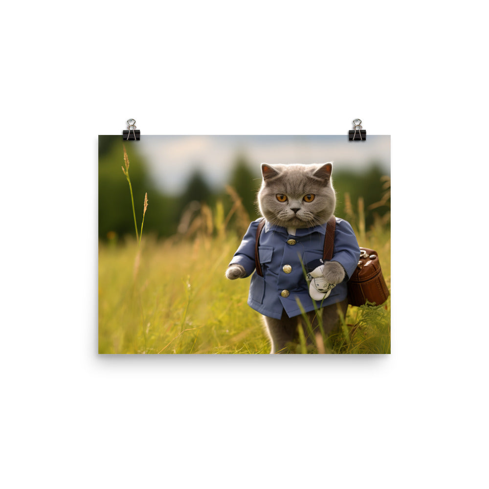 British Shorthair Mail Carrier Photo paper poster - PosterfyAI.com