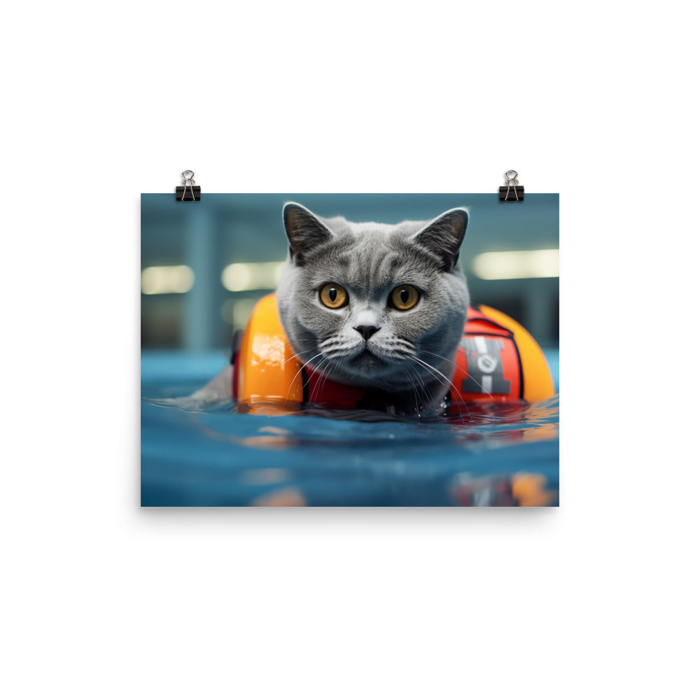 British Shorthair Lifeguard Photo paper poster - PosterfyAI.com