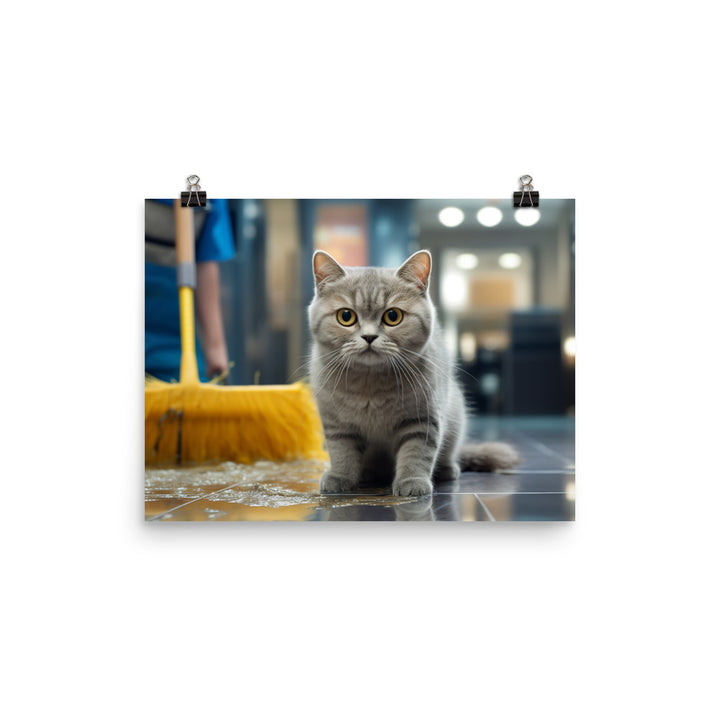 British Shorthair Janitor Photo paper poster - PosterfyAI.com