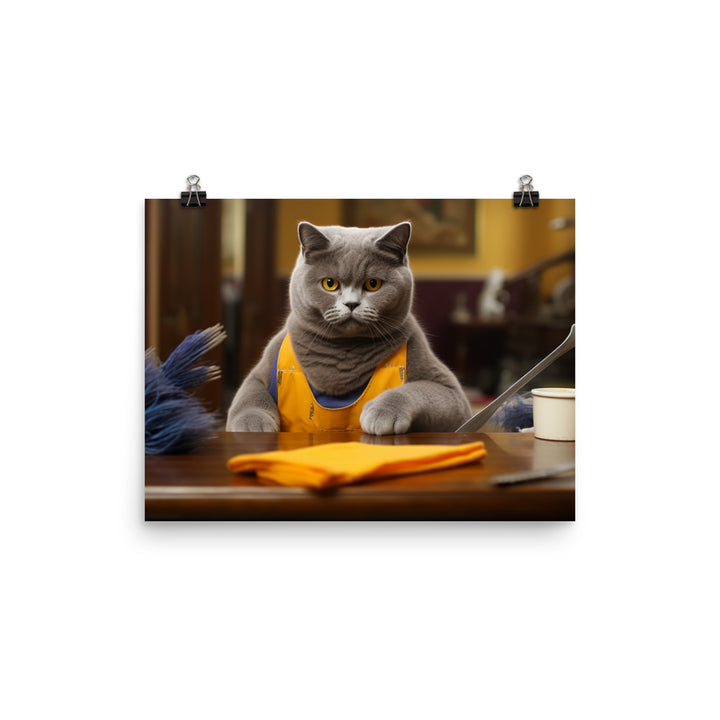 British Shorthair Janitor Photo paper poster - PosterfyAI.com