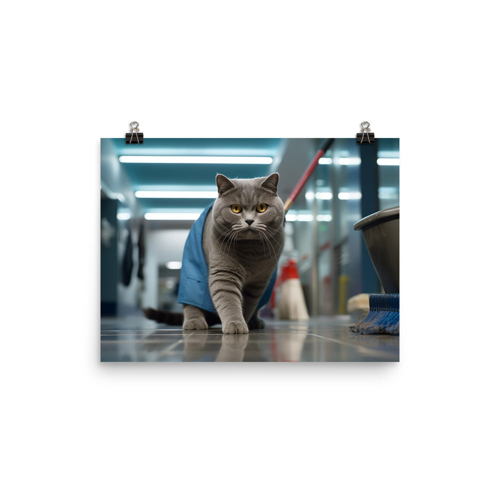 British Shorthair Janitor Photo paper poster - PosterfyAI.com