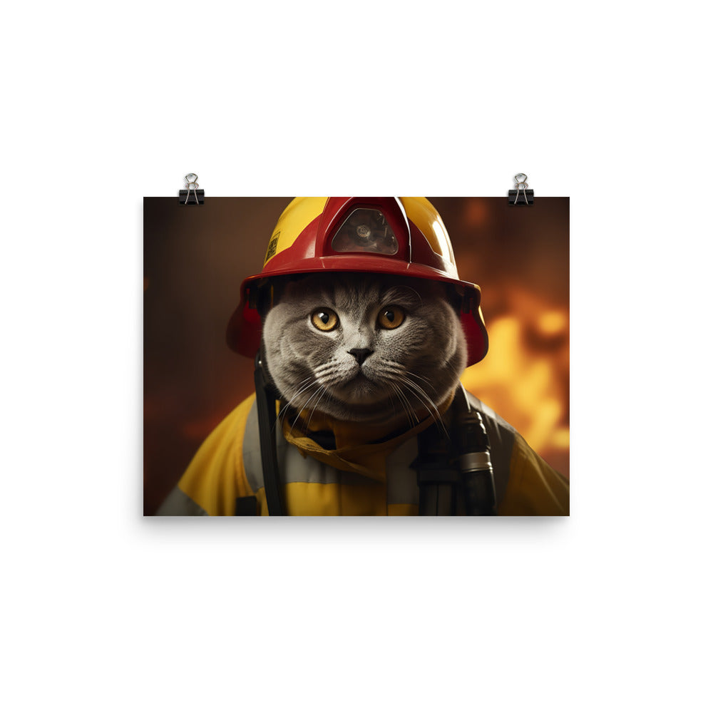 British Shorthair Firefighter Photo paper poster - PosterfyAI.com