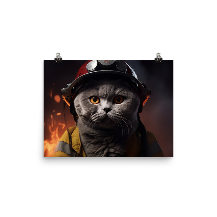 British Shorthair Firefighter Photo paper poster - PosterfyAI.com