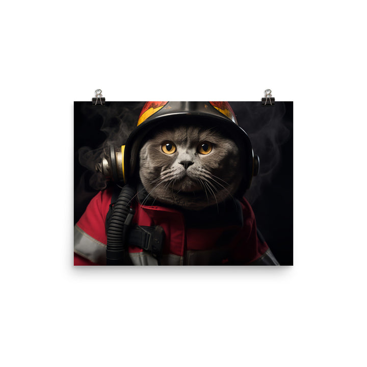 British Shorthair Firefighter Photo paper poster - PosterfyAI.com