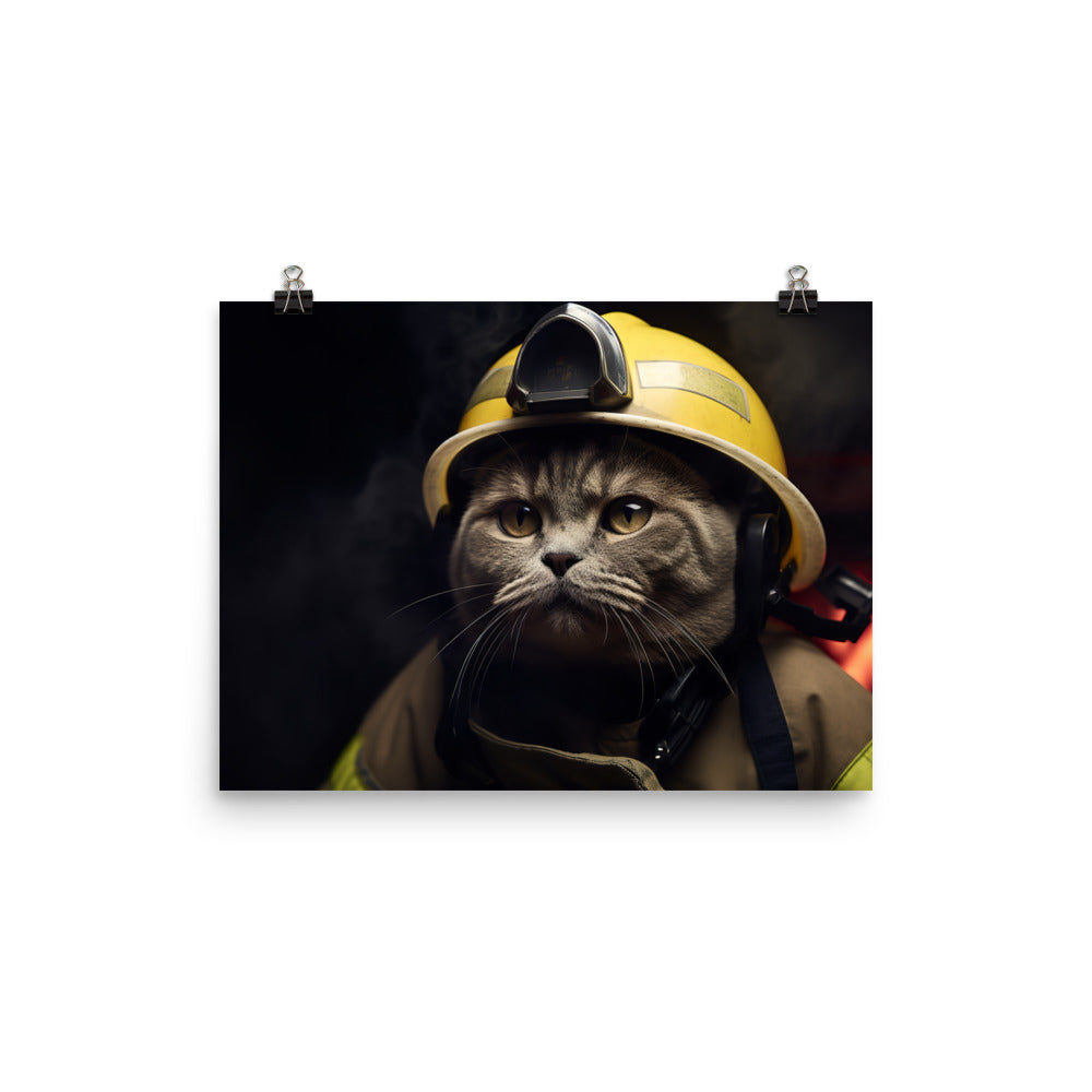 British Shorthair Firefighter Photo paper poster - PosterfyAI.com