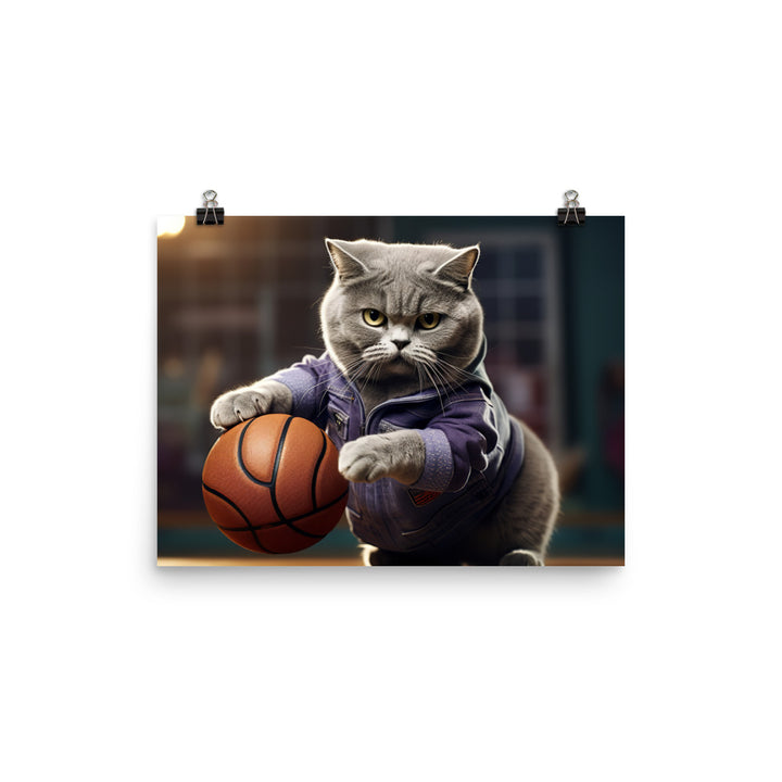 British Shorthair Basketball Player Photo paper poster - PosterfyAI.com