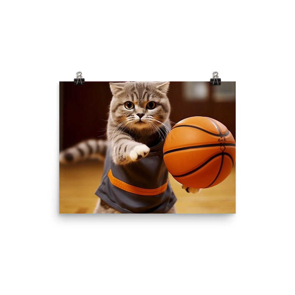 Scottish Fold Basketball Player Photo paper poster - PosterfyAI.com