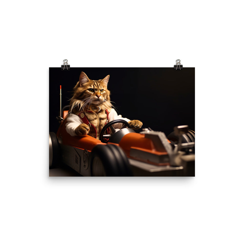 Maine Coon Motorsport Athlete Photo paper poster - PosterfyAI.com