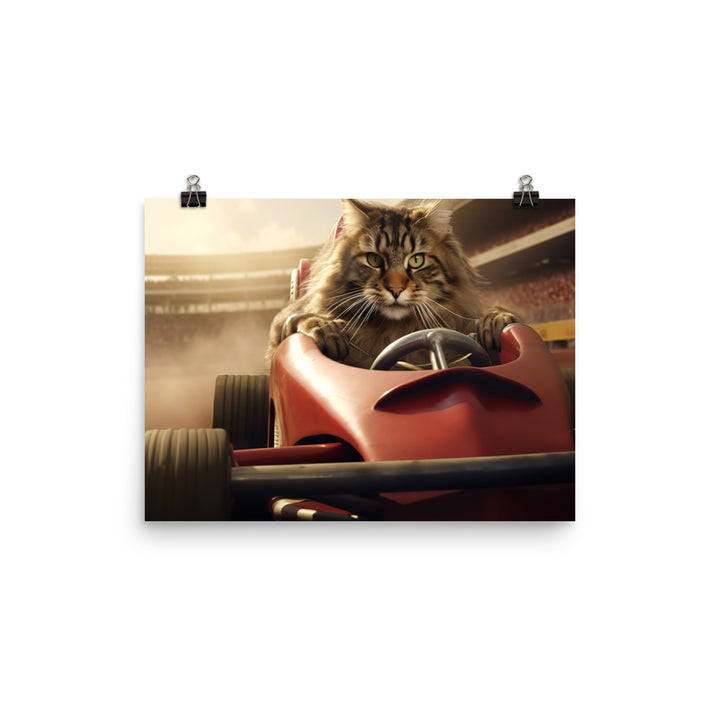 Maine Coon Motorsport Athlete Photo paper poster - PosterfyAI.com