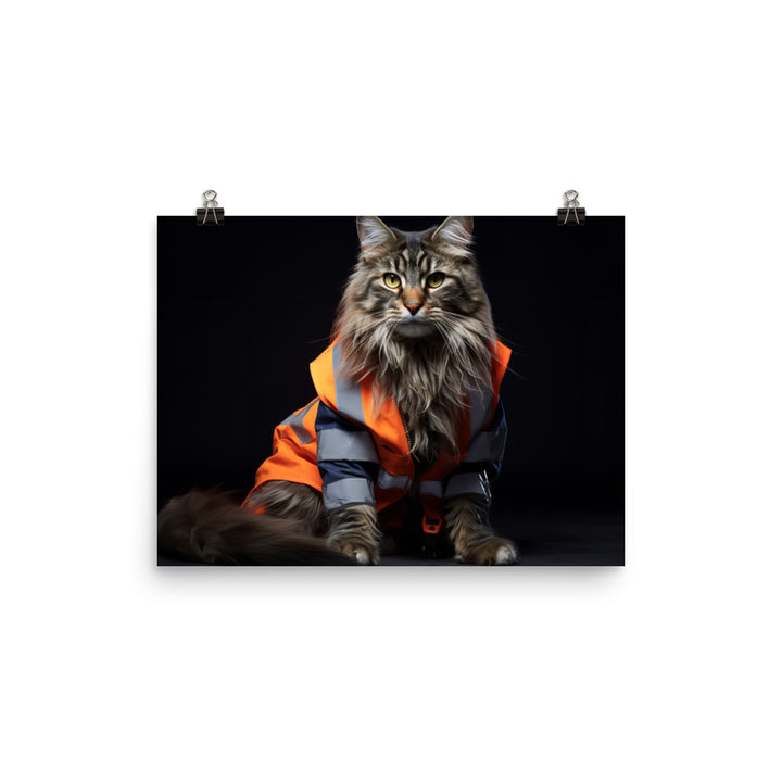 Maine Coon Janitor Photo paper poster - PosterfyAI.com