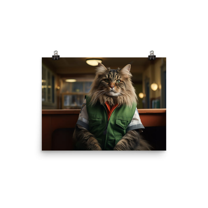 Maine Coon Janitor Photo paper poster - PosterfyAI.com