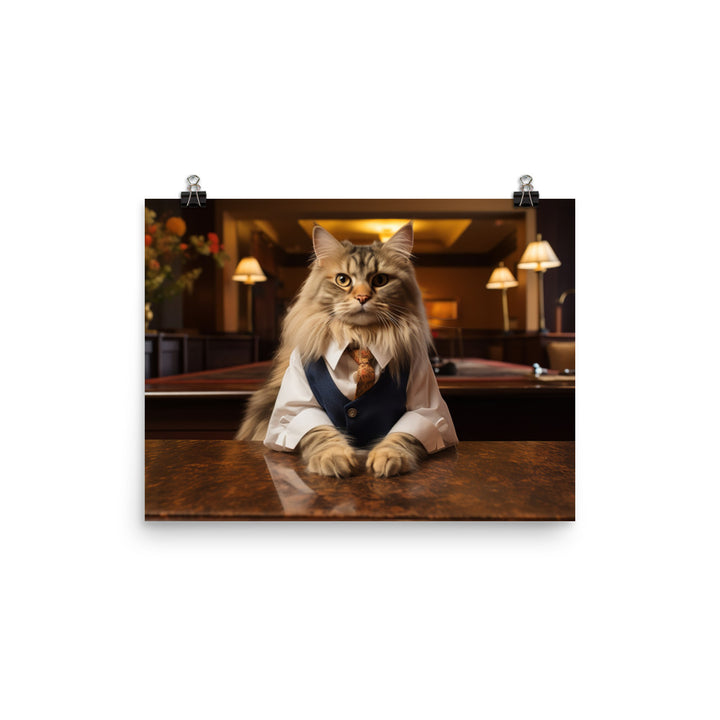 Maine Coon Hotel Staff Photo paper poster - PosterfyAI.com