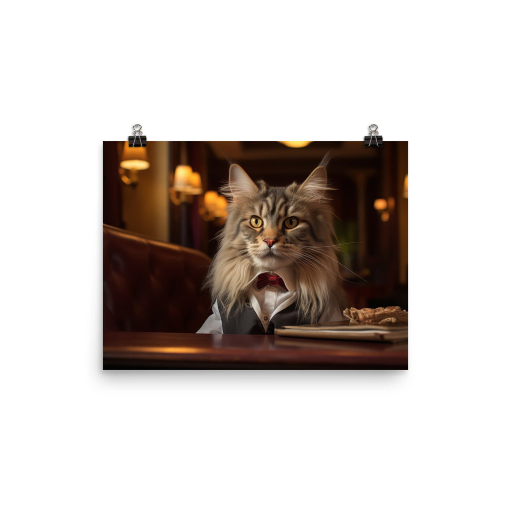 Maine Coon Hotel Staff Photo paper poster - PosterfyAI.com