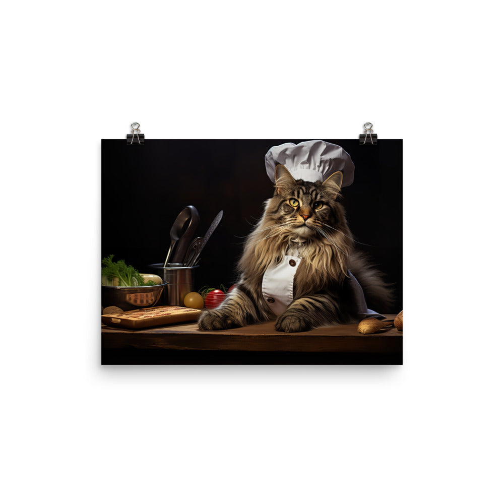 Maine Coon Chef Photo paper poster - PosterfyAI.com