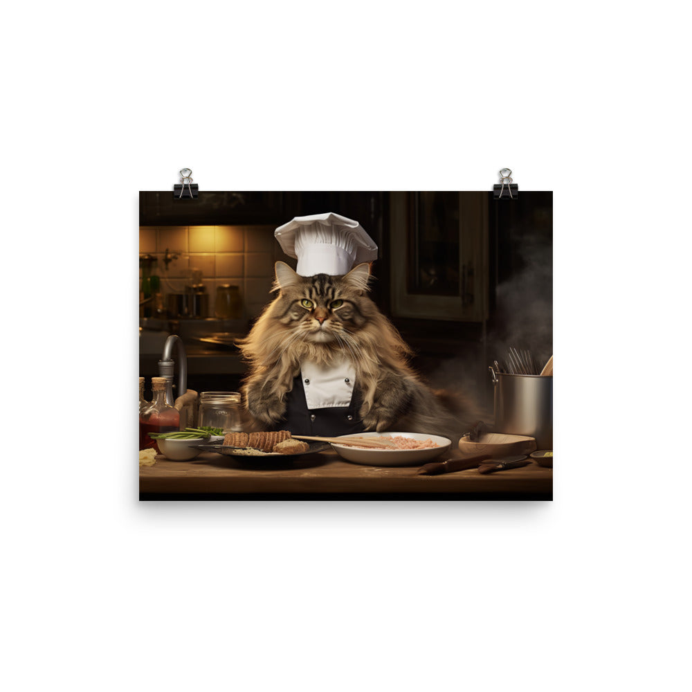 Maine Coon Chef Photo paper poster - PosterfyAI.com