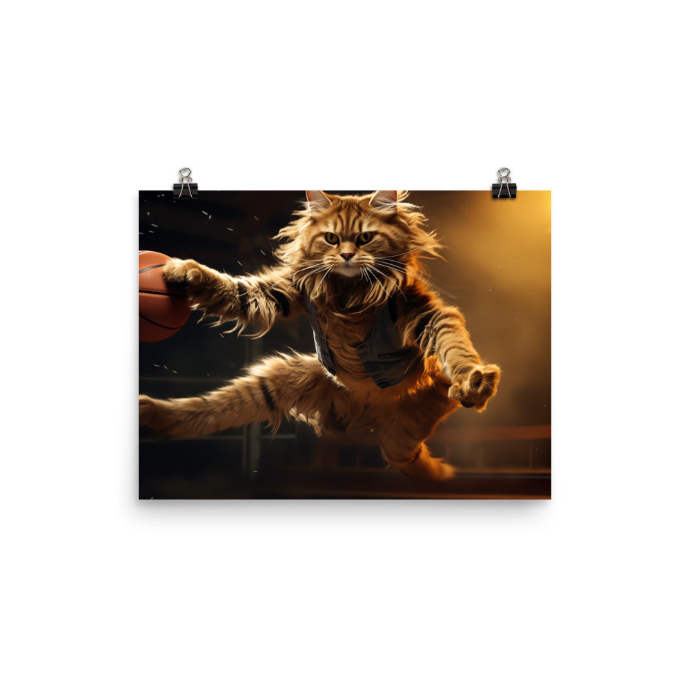 Maine Coon Basketball Player Photo paper poster - PosterfyAI.com
