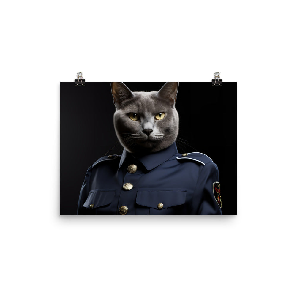 Russian Blue Security Officer Photo paper poster - PosterfyAI.com