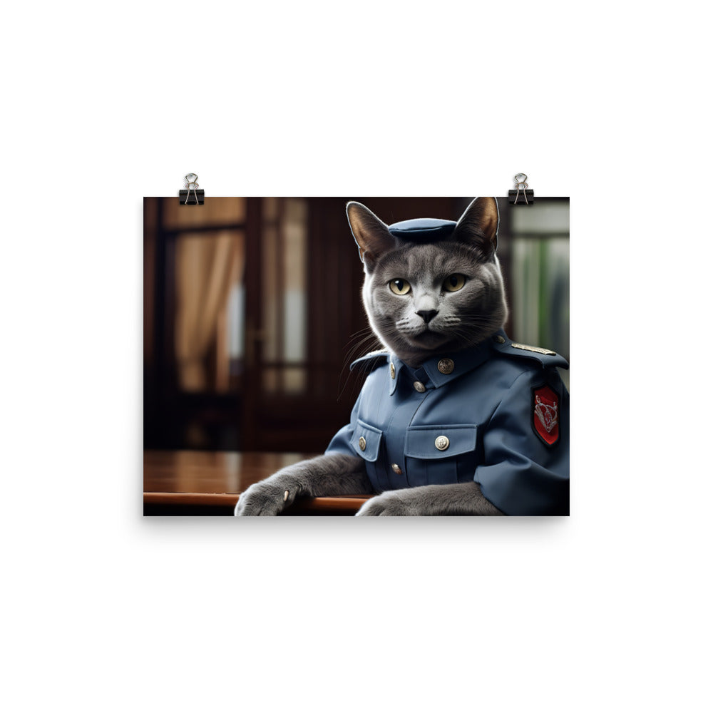 Russian Blue Security Officer Photo paper poster - PosterfyAI.com