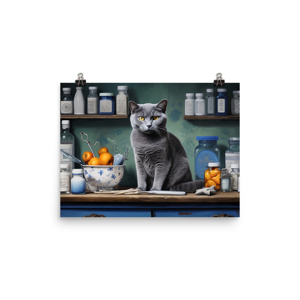 Russian Blue Pharmacist Photo paper poster - PosterfyAI.com