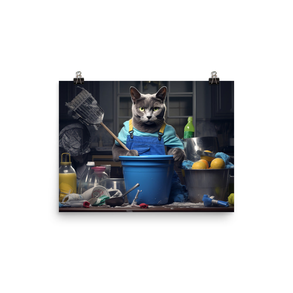 Russian Blue Janitor Photo paper poster - PosterfyAI.com