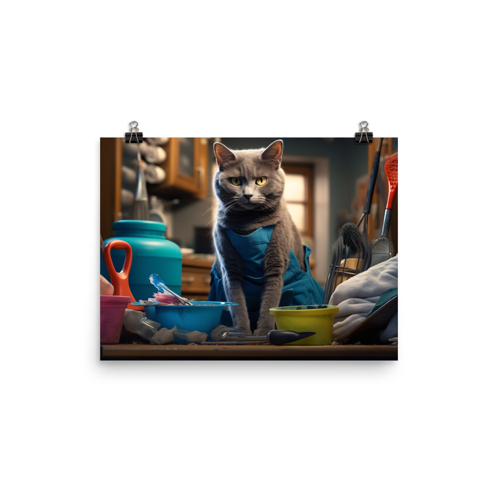 Russian Blue Janitor Photo paper poster - PosterfyAI.com