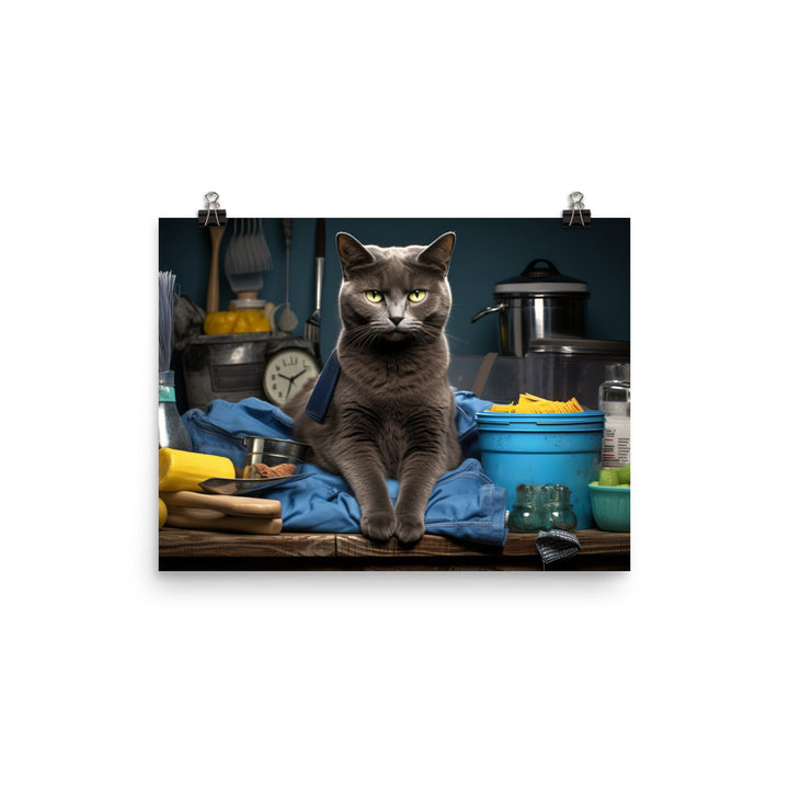 Russian Blue Janitor Photo paper poster - PosterfyAI.com