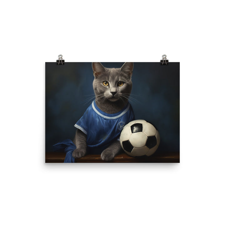 Russian Blue Football Player Photo paper poster - PosterfyAI.com