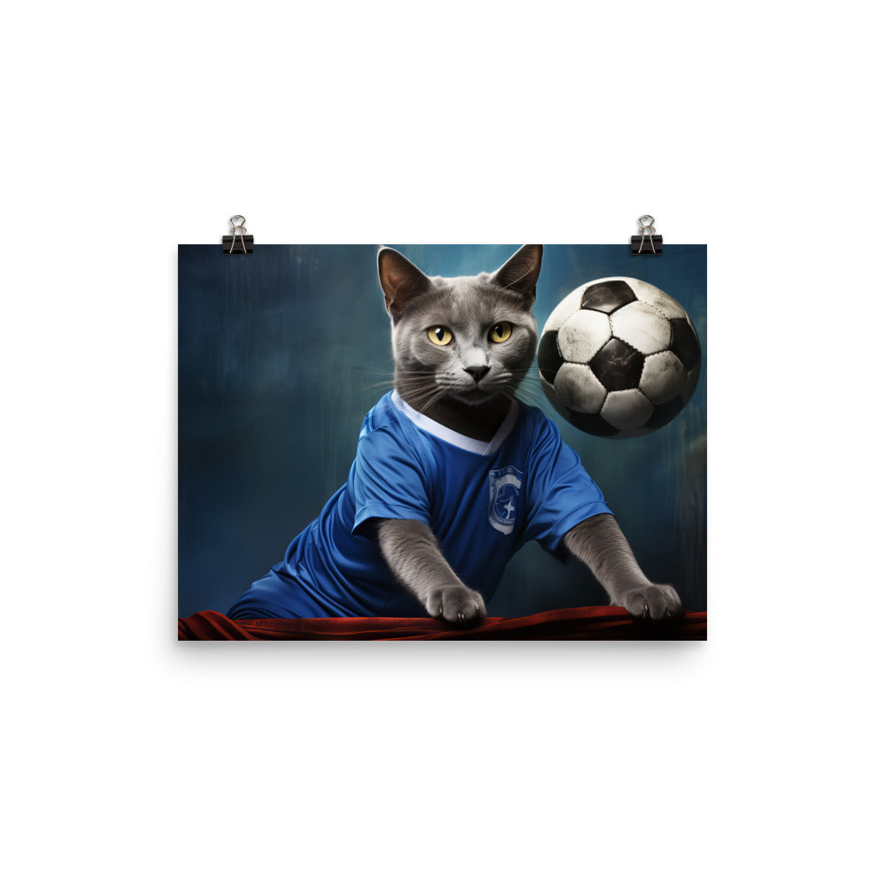 Russian Blue Football Player Photo paper poster - PosterfyAI.com