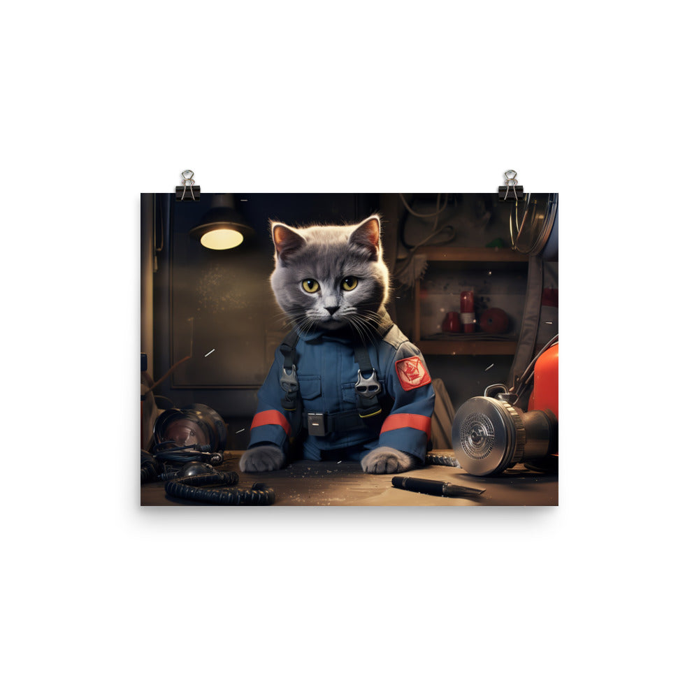 Russian Blue Firefighter Photo paper poster - PosterfyAI.com
