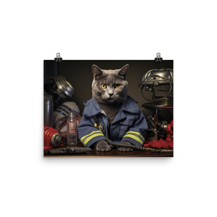 Russian Blue Firefighter Photo paper poster - PosterfyAI.com