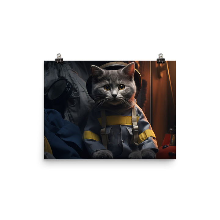 Russian Blue Firefighter Photo paper poster - PosterfyAI.com