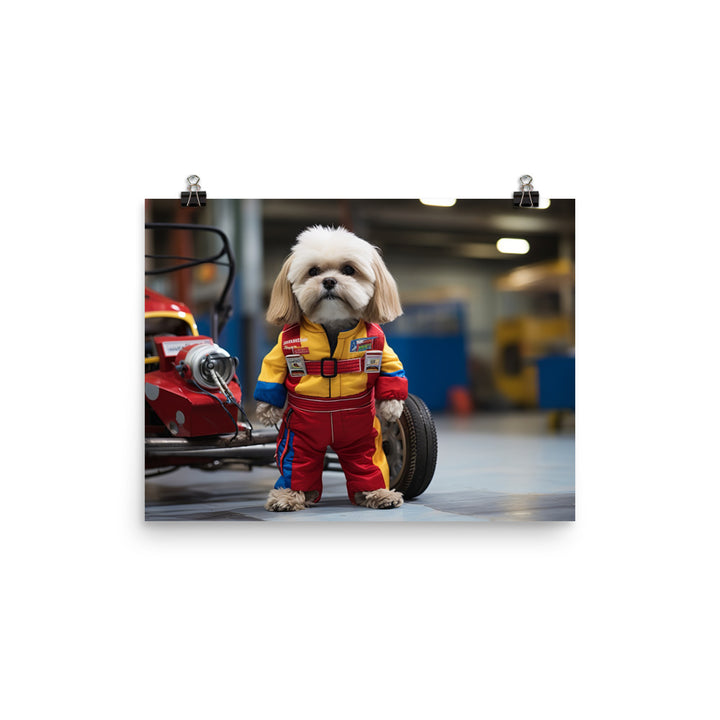 Lhasa Apso Motorsport Athlete Photo paper poster - PosterfyAI.com