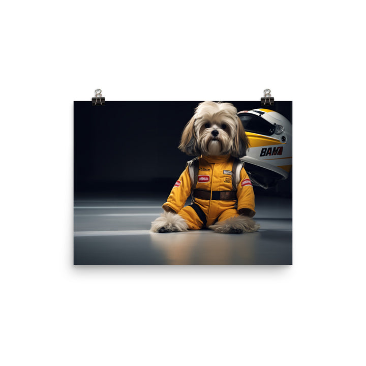 Lhasa Apso Motorsport Athlete Photo paper poster - PosterfyAI.com