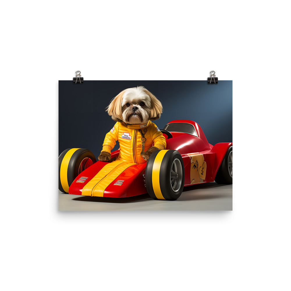 Lhasa Apso Motorsport Athlete Photo paper poster - PosterfyAI.com