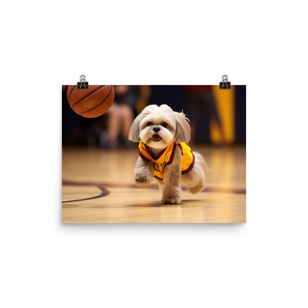 Lhasa Apso Basketball Player Photo paper poster - PosterfyAI.com