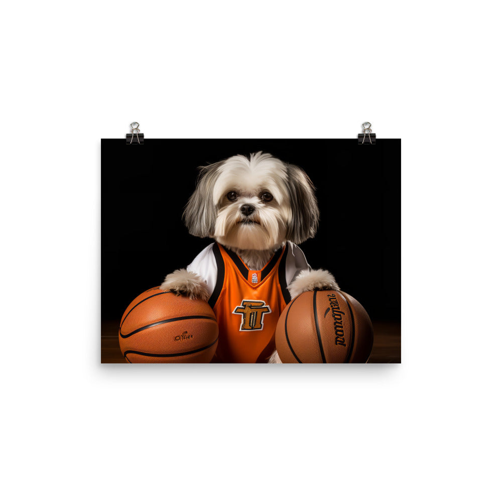 Lhasa Apso Basketball Player Photo paper poster - PosterfyAI.com