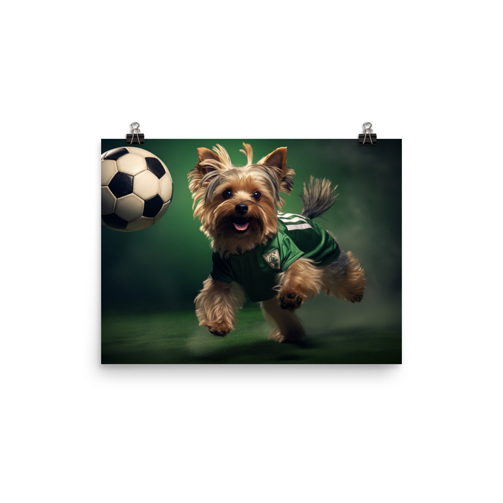 Yorkshire Terrier Football Player Photo paper poster - PosterfyAI.com