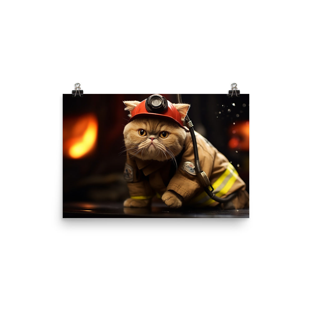 Exotic Shorthair Firefighter Photo paper poster - PosterfyAI.com