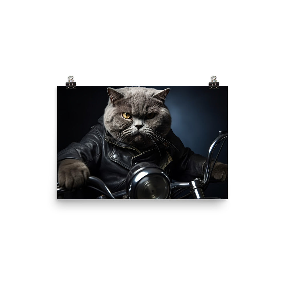 British Shorthair Superbike Athlete Photo paper poster - PosterfyAI.com