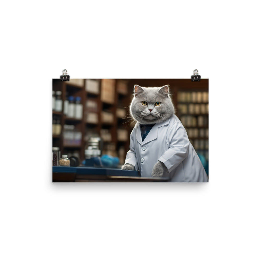 British Shorthair Pharmacist Photo paper poster - PosterfyAI.com