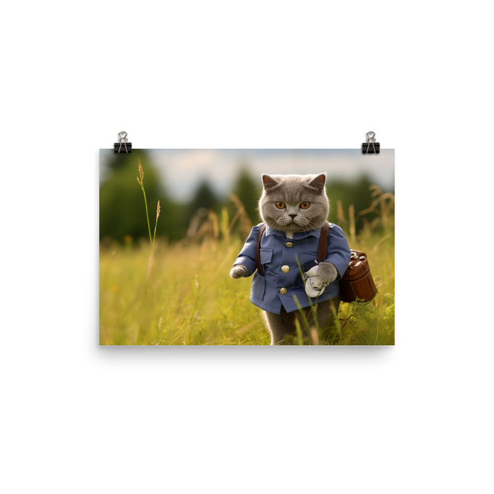 British Shorthair Mail Carrier Photo paper poster - PosterfyAI.com