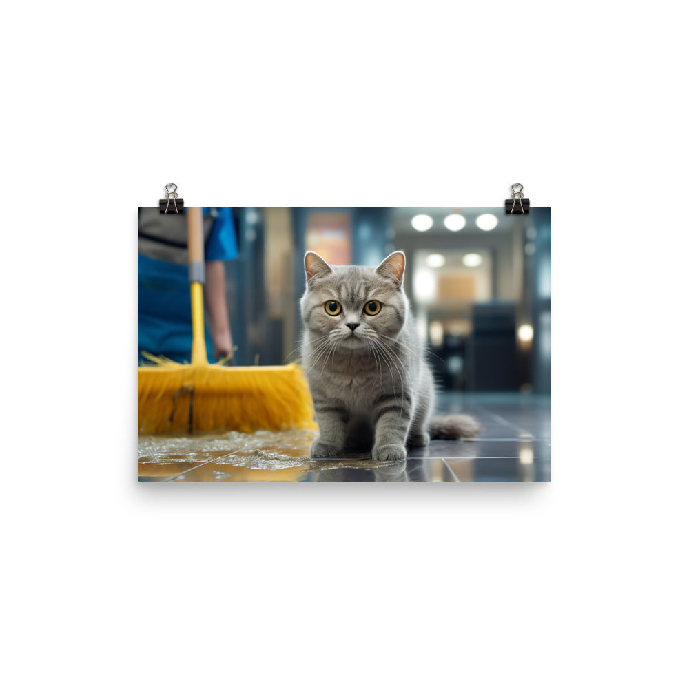 British Shorthair Janitor Photo paper poster - PosterfyAI.com