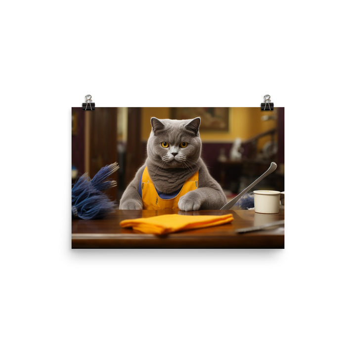 British Shorthair Janitor Photo paper poster - PosterfyAI.com