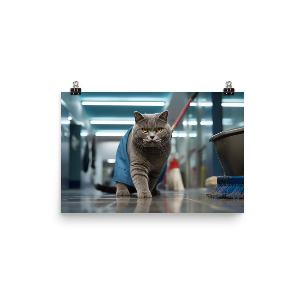 British Shorthair Janitor Photo paper poster - PosterfyAI.com