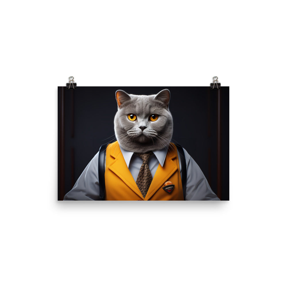 British Shorthair Janitor Photo paper poster - PosterfyAI.com