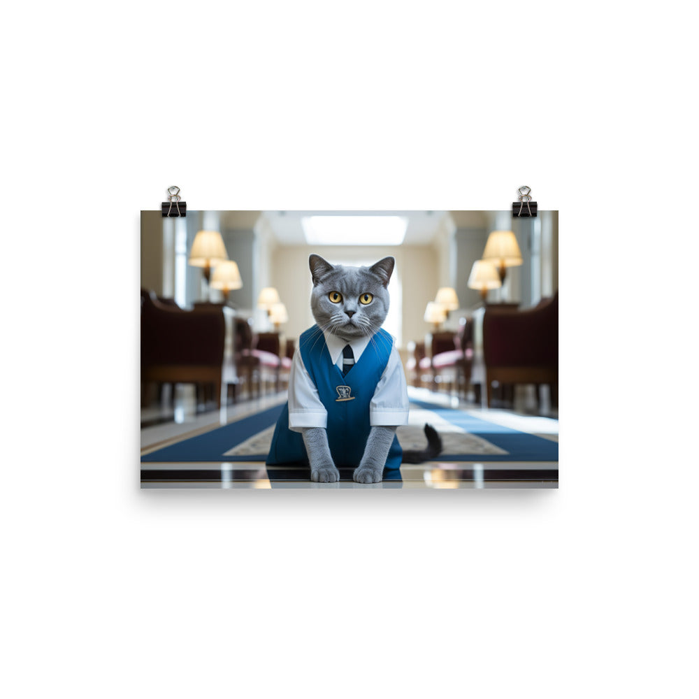 British Shorthair Janitor Photo paper poster - PosterfyAI.com