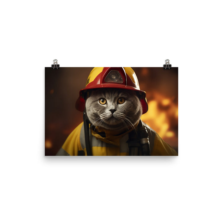 British Shorthair Firefighter Photo paper poster - PosterfyAI.com