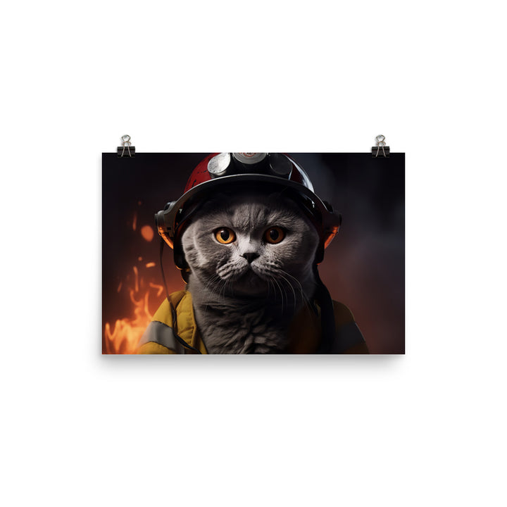 British Shorthair Firefighter Photo paper poster - PosterfyAI.com