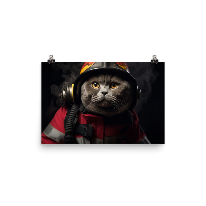 British Shorthair Firefighter Photo paper poster - PosterfyAI.com